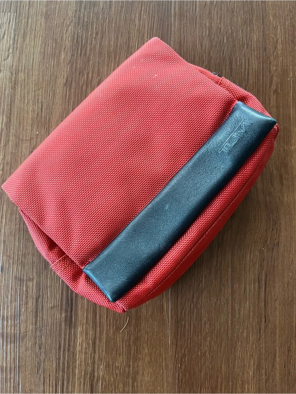 Tumi Red Travel Makeup Pouch with Black Handle